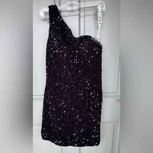 Black Sequin One Shoulder Mini Dress